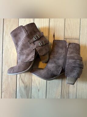 Women's Brown Ankle Booties with Buckle Detail
